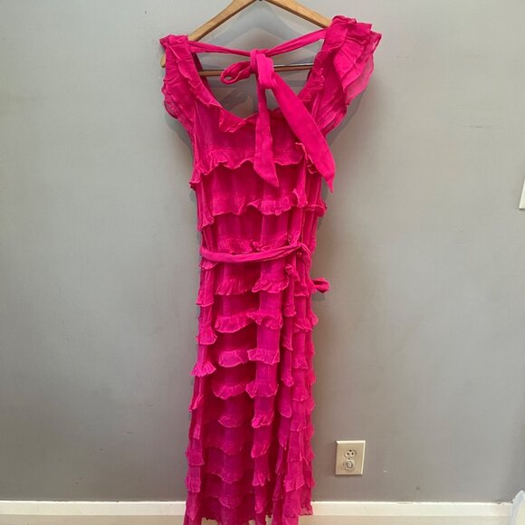 Cleobella Milana Ankle‎ Dress XS Magenta Ruffled Ethically Handmade - Picture 6 of 9